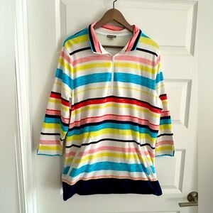 Talbots 1/4 Zip Striped Pullover White Multi Size 2X